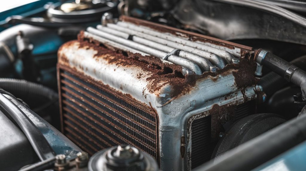 BMW radiator with visible rust and corrosion